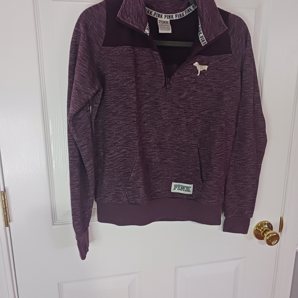Victoria’s Secret Pink Women’s Xsmall Quarter Zip Cotton Maroon Collared Jacket - Picture 5 of 9